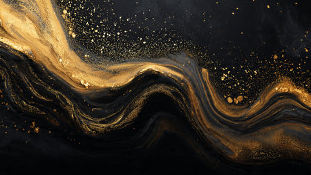 High-resolution luxury gold motion over black backdrop.の写真素材