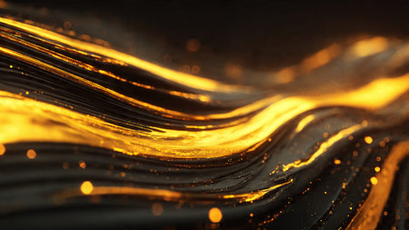 Cinematic dark background with glowing golden dust.の写真素材