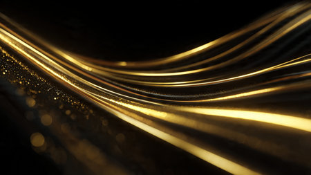 Sophisticated gold light trails crossing a dark textured surface.の写真素材