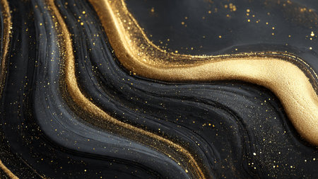 Dark sophisticated layout with smooth golden reflections.の写真素材