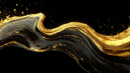 Ultra-detailed black gradient background with refined golden accents.の写真素材