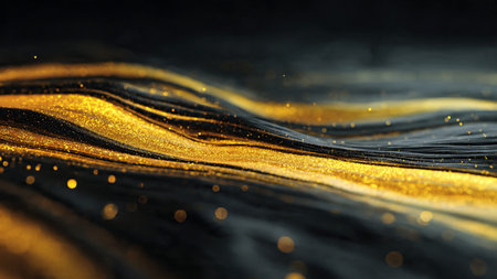 Minimal black composition enhanced with golden glow.の写真素材