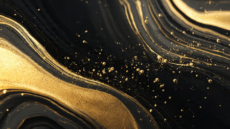 Sophisticated dark gradient illuminated by gold light streaks.の写真素材
