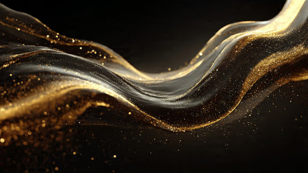 Dramatic premium design with glowing gold dust particles.の写真素材
