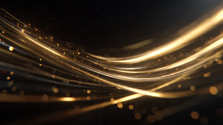 Sophisticated black canvas with shimmering gold accents and cinematic lighting.の写真素材