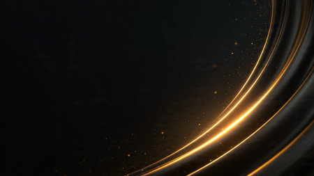 Dramatic black marble texture accented with golden shine.の写真素材