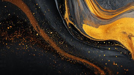 Sophisticated dark gradient illuminated by gold light streaks.の写真素材