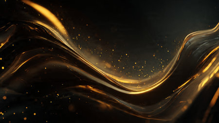 Elegant abstract gold motion over a dark cinematic gradient.の写真素材