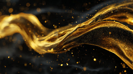 Refined black texture infused with glowing gold veins.の写真素材