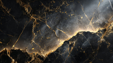 Sophisticated golden reflections glowing in shadowy texture.の写真素材