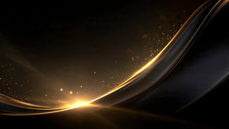 Sophisticated gold light trails crossing a dark textured surface.の写真素材