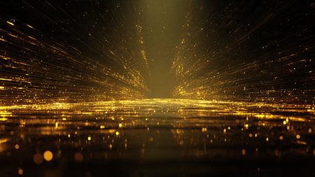 Cinematic abstract gold ribbons over deep black tones.