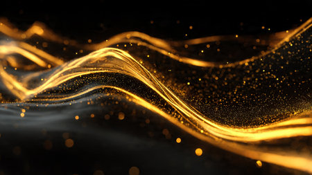 Modern abstract gold arcs over dramatic black shadows.の写真素材