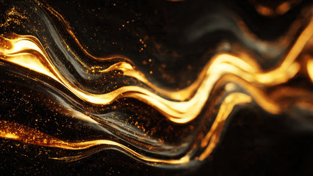 Premium golden glow emerging from rich black shadows.の写真素材