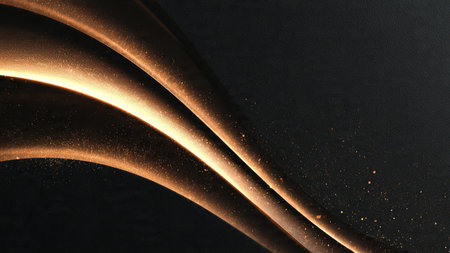 Polished gold textures reflecting over rich black tones.の写真素材