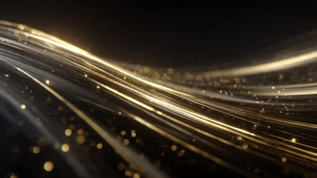 High contrast abstract gold energy on black canvas.の写真素材