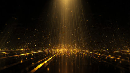 Cinematic luxury background with flowing golden ribbons.