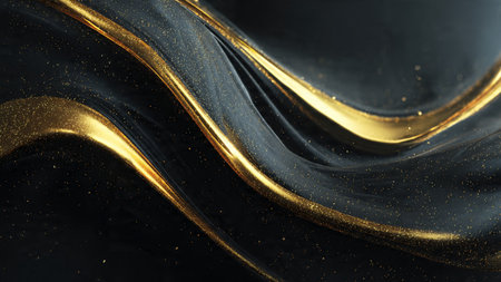 Deep black canvas featuring radiant metallic gold shine.の写真素材