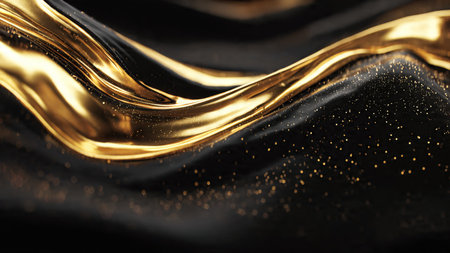 High-end golden ribbons flowing over dark gradient.