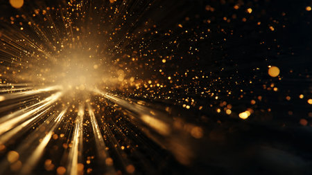 Cinematic deep black gradient with shimmering gold streaks.
