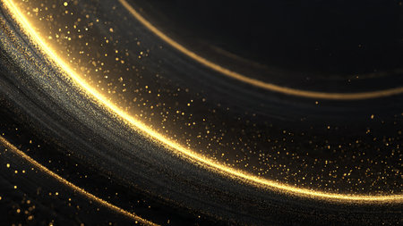 High contrast abstract gold energy on deep black surface.の写真素材