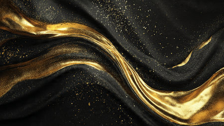 Cinematic branding backdrop with glowing gold arcs.の写真素材