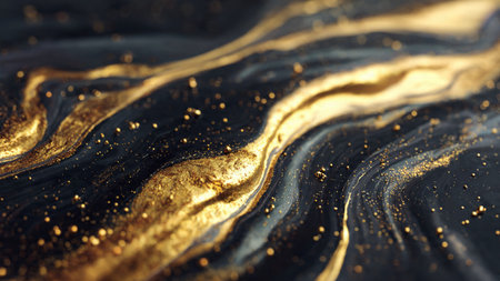 Smooth golden streaks across a rich black background.の写真素材