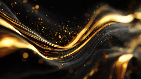 Modern luxury aesthetic featuring floating golden particles.の写真素材
