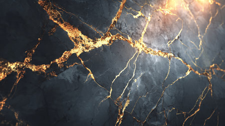 Elegant dark wallpaper with shimmering golden streaks.の写真素材