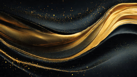Modern premium wallpaper with floating golden particles.の写真素材