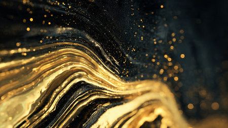 Abstract luxury gold streaks on deep black canvas.