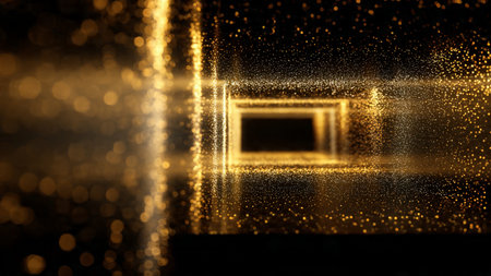 Luxury metallic gold particles floating in deep space.