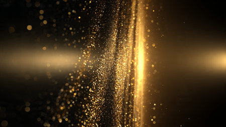 Luxury metallic reflections on deep black surface.