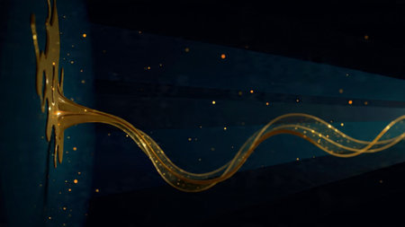 Dark premium backdrop featuring glowing golden particles and smooth gradient shadows.