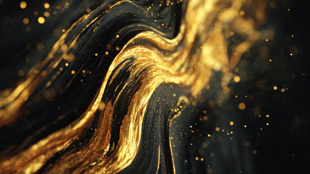 Ultra-detailed black gradient background with refined golden accents.の写真素材