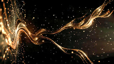 Elegant black gradient with luminous gold streaks.の写真素材