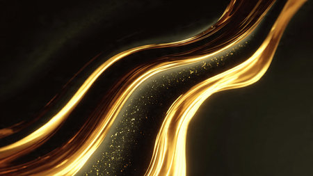 Smooth metallic gold curves over dramatic black canvas.の写真素材