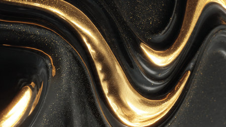 Elegant cinematic gold shine over dark satin texture.の写真素材