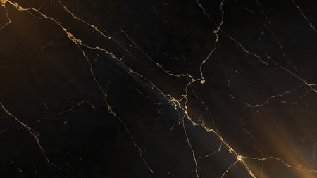 High contrast dark theme with luminous gold accents.の写真素材