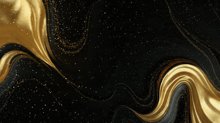Premium abstract scene with floating golden particles in deep shadows.の写真素材