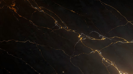 Dark elegant texture with glowing metallic gold veins.の写真素材