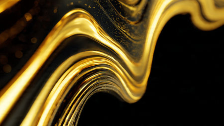 High contrast dark theme with luminous gold accents.の写真素材