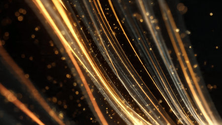 Premium metallic gold reflections on dark textured background.