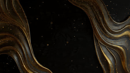 Abstract luxury gold streaks on deep black canvas.の写真素材