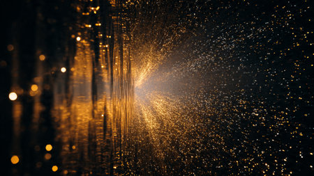 Sophisticated gold light trails crossing a dark textured surface.の写真素材