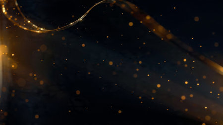 High contrast abstract gold energy on deep black surface.の写真素材