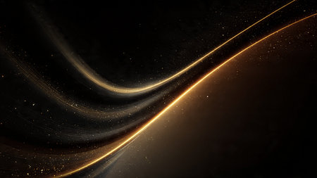 Polished gold accents glowing against matte black surface.の写真素材