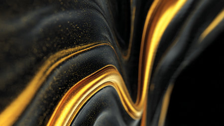 Cinematic black and gold aesthetic with soft lighting.