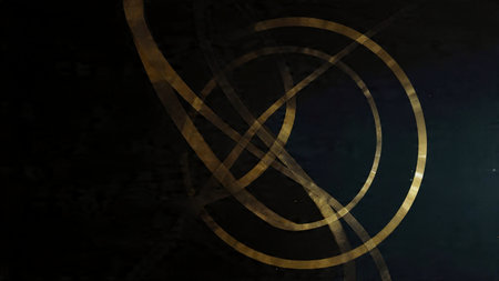 golden circles on a dark grunge background. 3d rendering