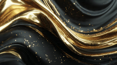 Navy and rose gold luminous metallic waves with atmospheric lighting.